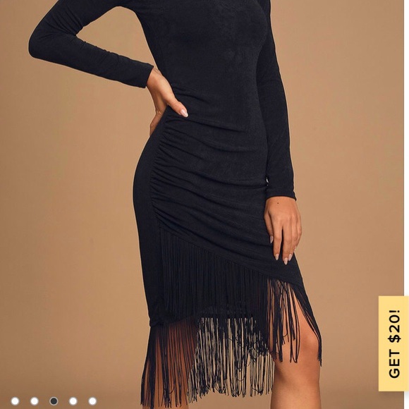 NWT LULUS LONG SLEEVE FRINGE BODYCON DRESS - Picture 2 of 6